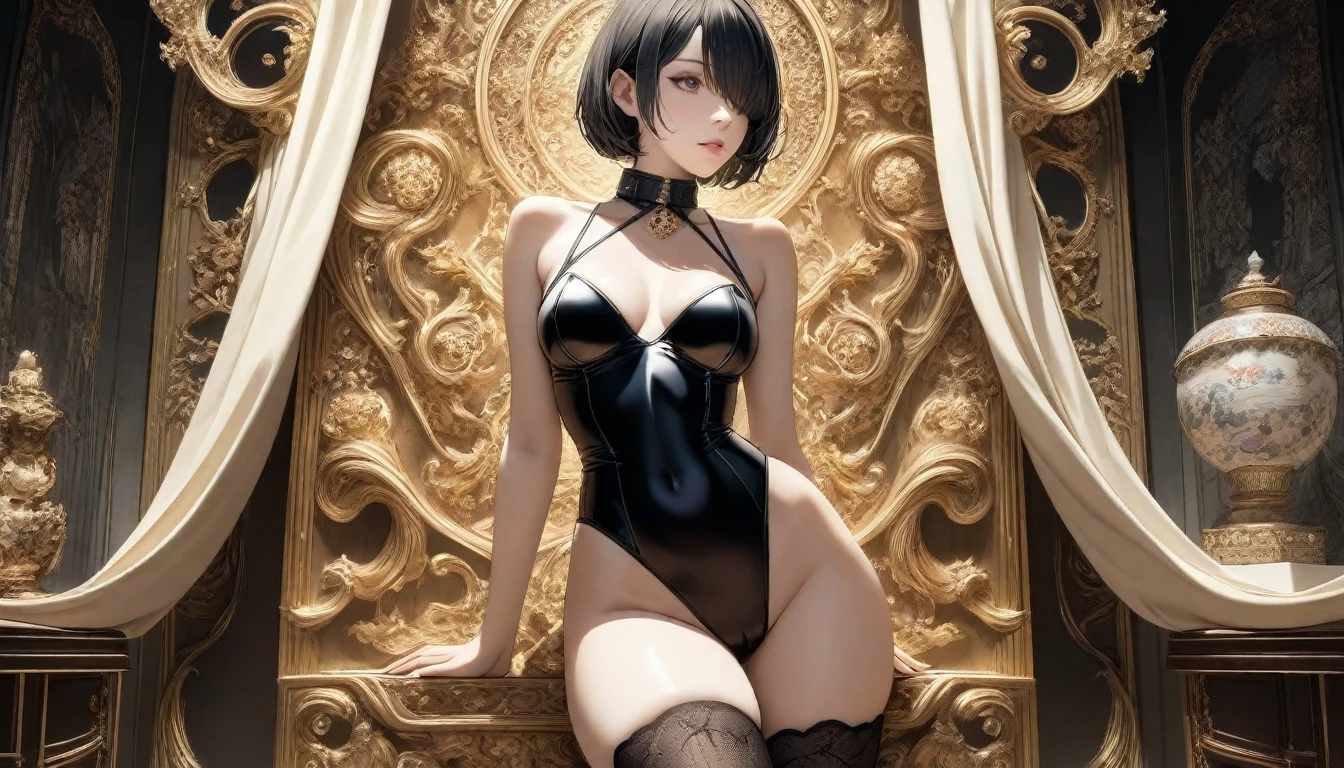 Masterpiece quality. Extremely detailed ada wong, red cheeks. Big boobs and small waist. Pale. Fair skin, large buttocks. she's standing with her back facing us. Luminous lighting. She's in a cathedral Church with stained glass windows. Exquisite details. Intricately detailed. Alluring. Sensual. Greasy skin.