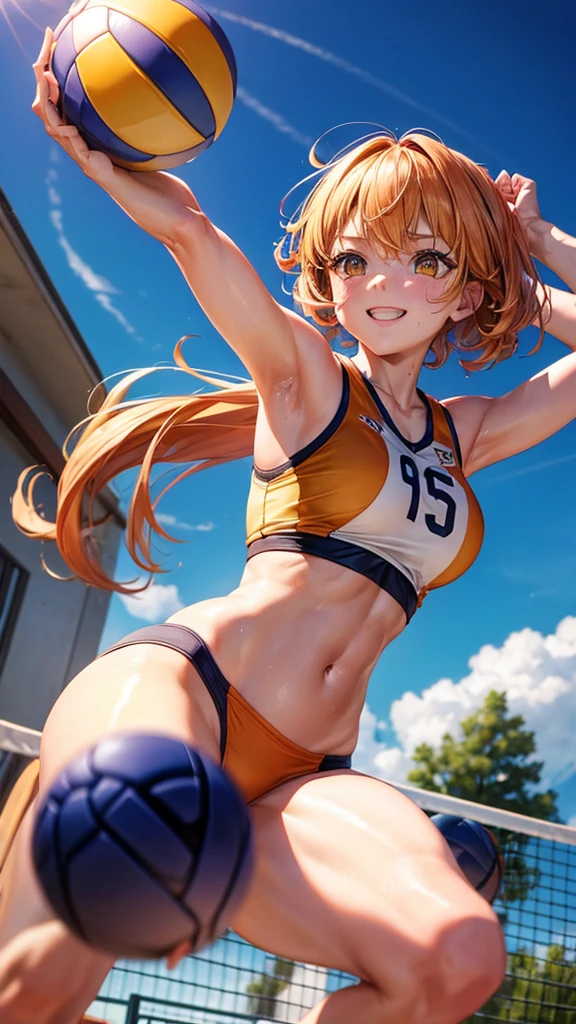 one woman,Super high quality,highest quality,underboob,underboob,Breast exposure,Belly exposure,Angle from feet,beautiful big breasts,Nipples are erect,blonde,cheerleader,pretty girl,Female about 18 years old,