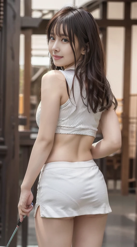 ((skirt)), Cotton white T-back, Browsing Caution, Pause (Bend your knees and spread your legs), front