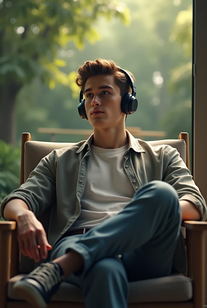 man listening to music with calm atmosphere