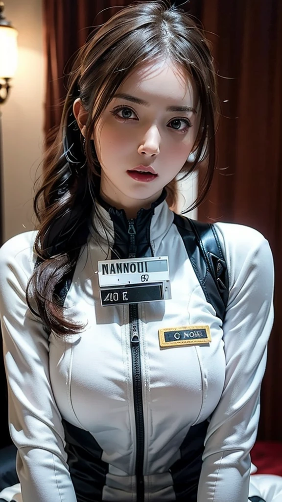 ((Beautiful:1.2)),masterpiece, Best Quality, ((Ultra-realistic:1.2)), Very detailed, 8k resolution, RAW Photos, Sharp focus, (One girl), Alone, Gorgeous face, Perfect body, Mature Woman, Age 25,  Portrait Mecha, White Armor,(( Nanosuit:1.4)), sexy, Disheveled Hair, Cinematic, Cinematic light, 