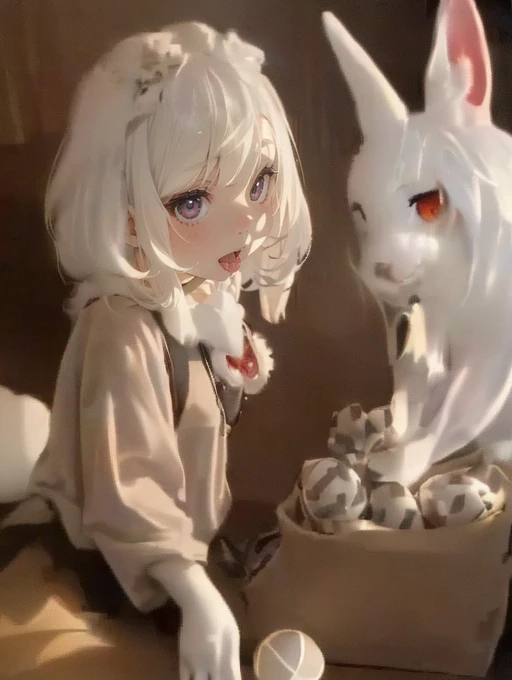 ((anthro rabbit,white rabbit fur, rabbit body, rabbit nose, rabbit teeth,rabbit tail,extra 6 breasts and nipples,cute rabbit face,pregnant,collar,leash)),((the rabbit is laying eggs)),nude,out of tongue,((having her orgasm)),((ultra high image quality)),ahegao