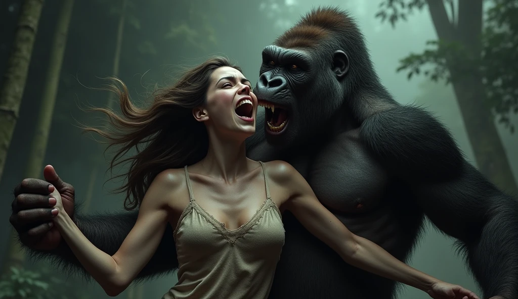 The gorilla killed and ate the beautiful woman、zoo、Killing、Bloody scene、fear、