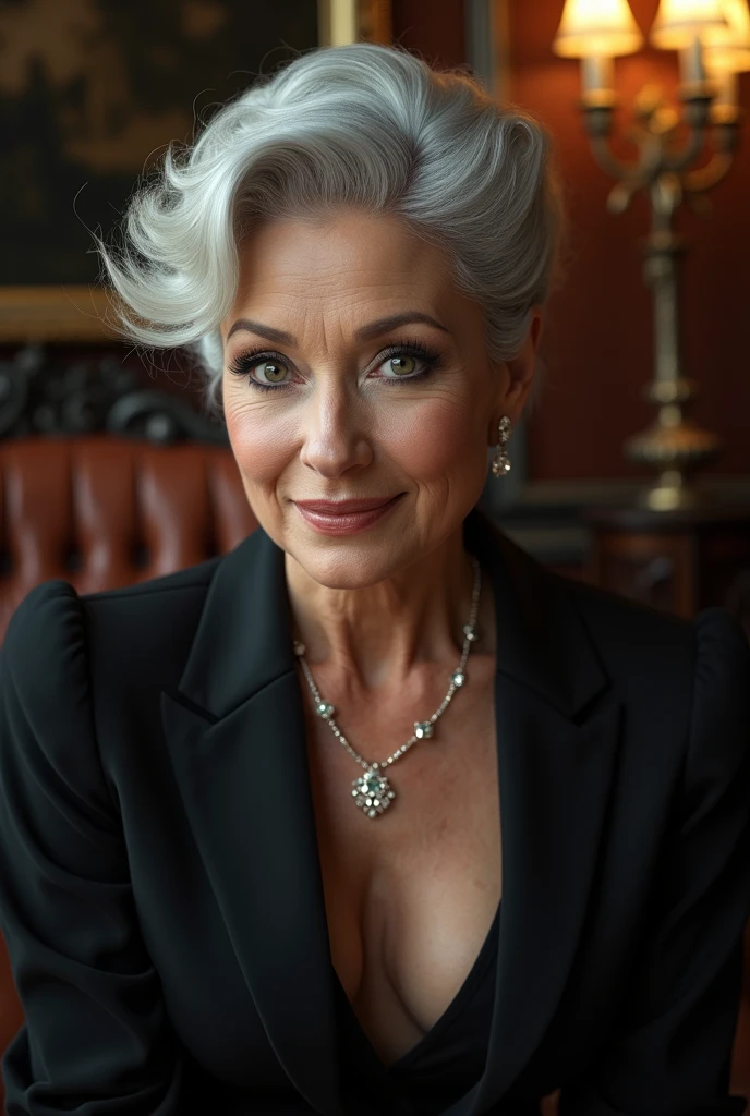 75 years old mom milf Korean, Lady large earring Big choker navel piercing decoration A bracelet Silver Hair realisitic Gorgeous Madame Beautiful Mature Woman sexly Smile Gentle woman navel piercing 4K High quality gorgeous madam beautiful mature woman