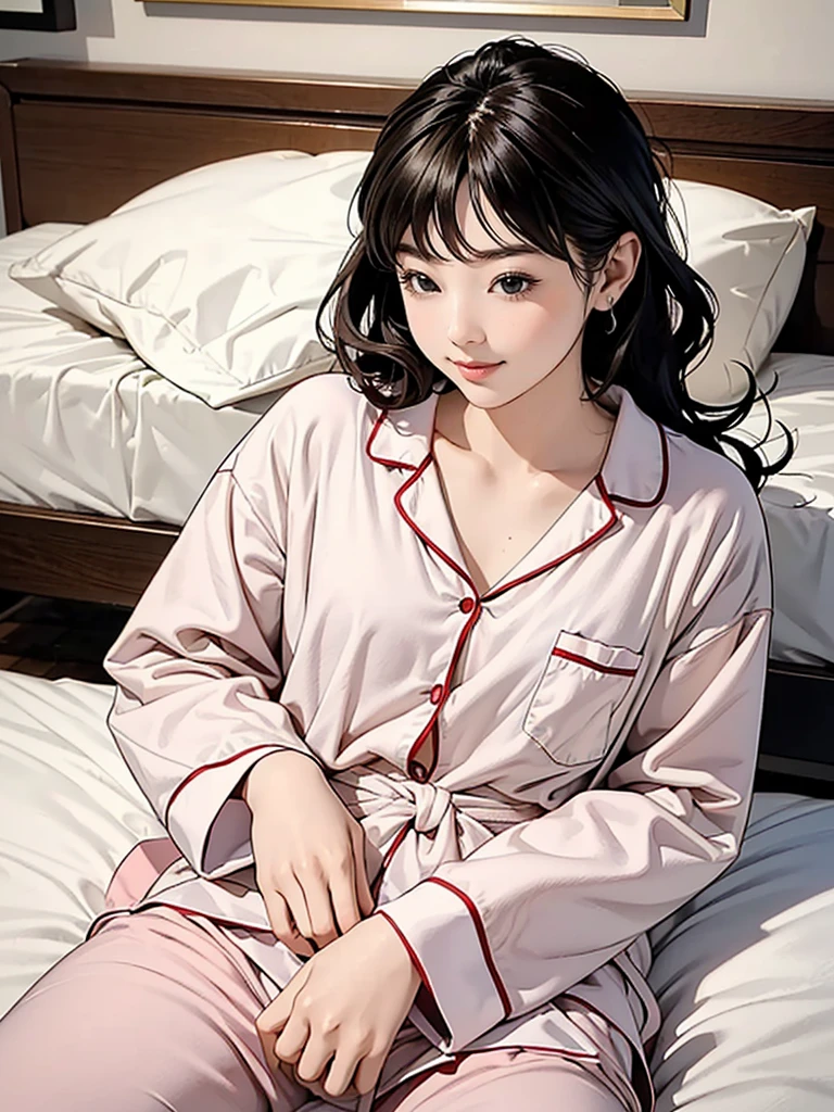 Create an bedroom scene where a beautiful young brown-eyed Japanese young highschool girl is having a photoshoot sleeping on bed.
Wearing a micro mini size very pretty pajama,Buckshot,smile,