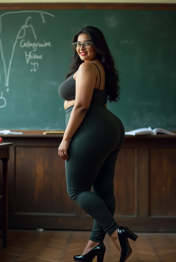 Chubby, busty, boobs barely contained, voluptuous, wearing tight tank top, fat, big boobs , big girl, showing off, latina, teacher, sweaty, being inappropriate, massive, distracting, covered up