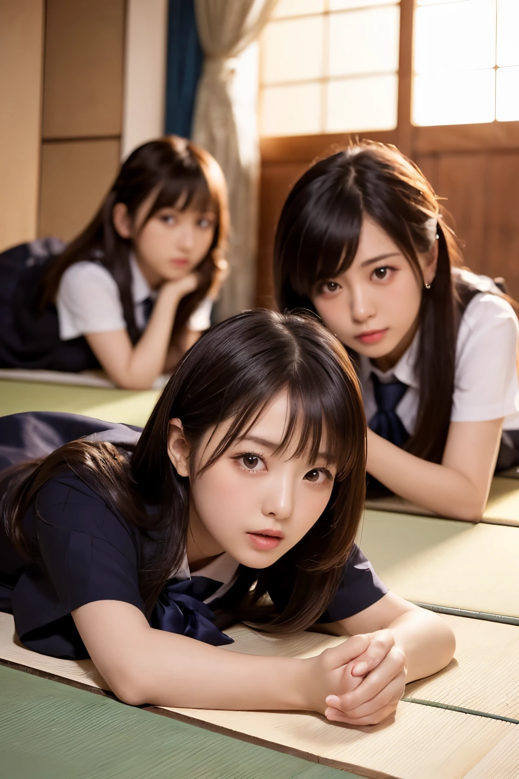 （（NSFW））primary school student、Anime pattern、muste piece, best quality, extremely detailed、girl、かわいいgirl、3 people、（（12 years old））、Each has a different hairstyle、Each has a different expression、、embarrassed、Super detailed、masterpiece、8K、real live action、highest quality、ultra high resolution、high resolution、muste piece、Clear like a photo、