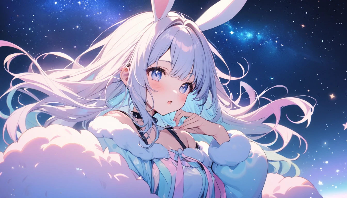 Woman.fullmoon.rabbit stuffed.Squat.best quality.masterpiece