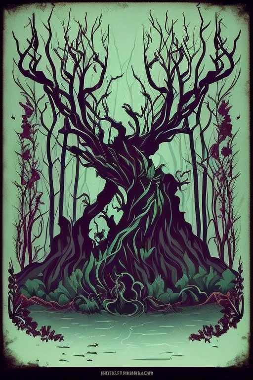 create a black and white map with a large place written Kingdom of Kalandriuns and just below a small place with trees written Cursed Tree and further down a large place called Kingdom of Darkness 
