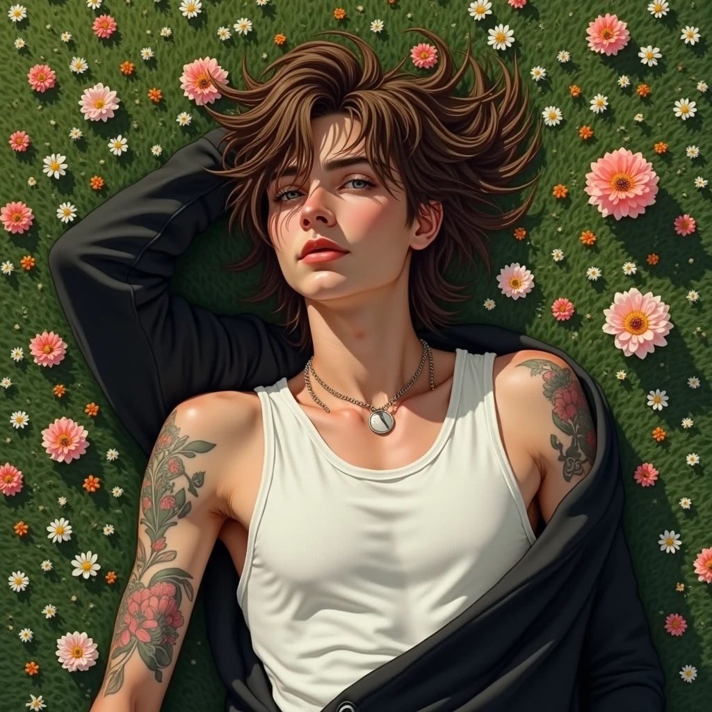 (NSFW Nude Naked, pubic hair, sweaty:1.3) , sunflower tattoo, Natural parks travel poster, Futurism, Vibrant Color, Infected Frodo Baggins, wearing Nomex Shorts and blouse, a look of severe determination,
