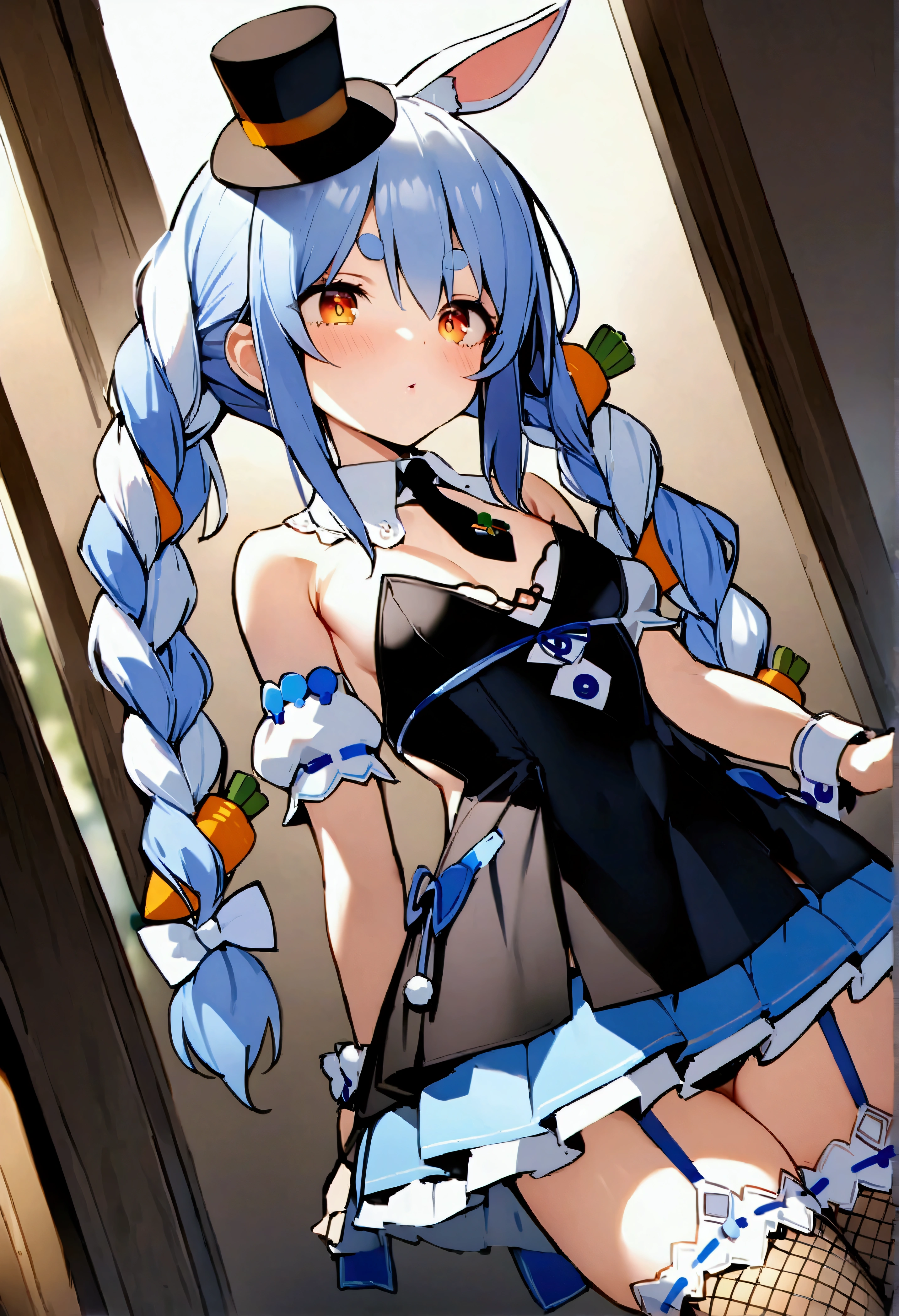 Anime girl with long hair and bunny ears in a black dress - SeaArt AI