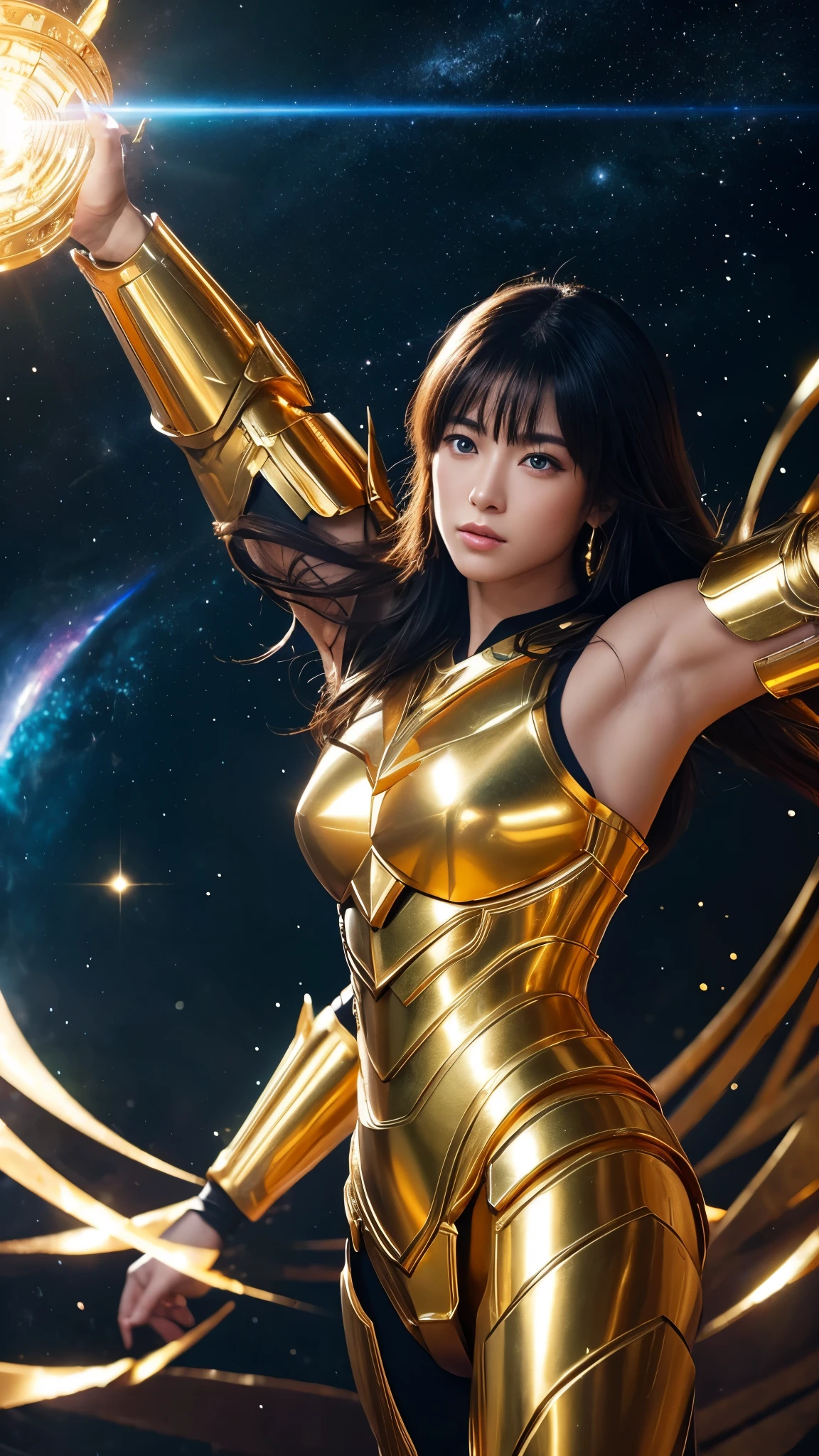 masterpiece, best quality, ultra high res, realistic skin texture,silver armor, armature, (photorealistic:1.4), high resolution, raw photo, 1 girl, shiny skin, (detail skin:1.2), realistic skin texture, best lighting, wearing red panty, (perfect breast:1.3), sparkle, mecha armor, (short hair:1.2), (Pegasus Seiya:1.2), wearing a winged helmet, dramatic lighting, dynamic pose, (greek temple background:1.3), night sky, cosmos, milky way,
