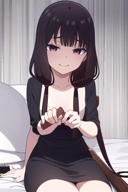 masterpiece, best quality, ultra-high-detailed, pantyjob, panties on penis, 1boy, 1girl, Rinne byuakuya, long hair, black hair, black eyes, small breasts, black serafuku, green necktie,