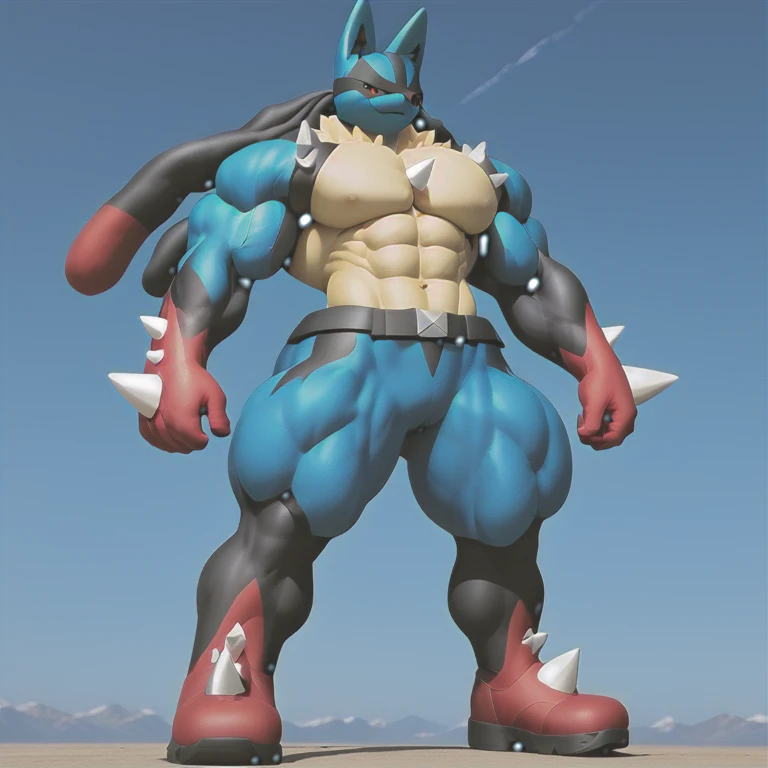 (masterpiece. official art. 8k. best quality. detailed full body. full body.)

(situation 1 : dominating lucario. over 1000 meters long.rampling the city. Looking down. macro. stomp. Low-angle perspective. emphasizing the immense size. stomping. stomp.)
(situation 2 :Lucario destroys the city.)

(Additional details : Detailed head. Detailed Body. Detailed abs. gigantic muscles. HYPER MUSCLES. Gigachad Muscular. big muscle. pecs. triceps. traps. unusually developed muscular body. body full of huge muscles. showing off muscles. pectorales enormes. Exaggeratedly huge muscles. huge muscles. long legs.).

(lucario, pokemon) 
(An arrogant expression. smile at the corner of your mouth.)
No nipples. 