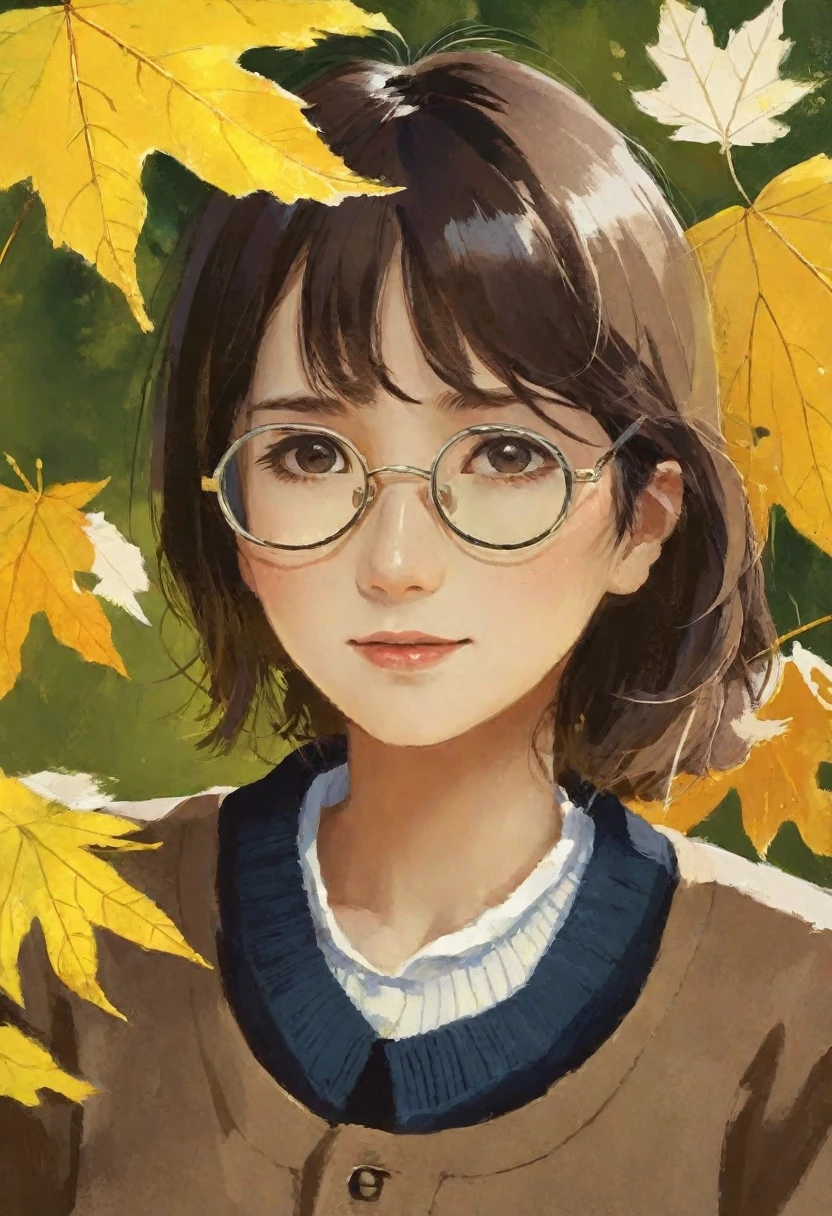 score_9, score_8_up, score_7_up, score_6_up, score_5_up, painting, 1girl, close up, masterpiece, best quality, bokeh, cute, 1girl, solo, beret, hair clip, beige hair, round eyewear, brown jacket, turtleneck sweater, upper body, looking at viewer, yellow eyes, closed mouth, leaf, detailed background, plant, use of color theory, amazing art, masterpiece, best quality, high detail, style of makoto shinkai, by makoto shinkai, by Makoto Shinkai, trending on art-station, trending on art, 4K resolution, perfect lighting, perfect colors, perfect perspective, balanced composition,High quality, cinematic, dramatic, vibrant colors, dynamic, intricate, detailed, by makoto shinkai,
