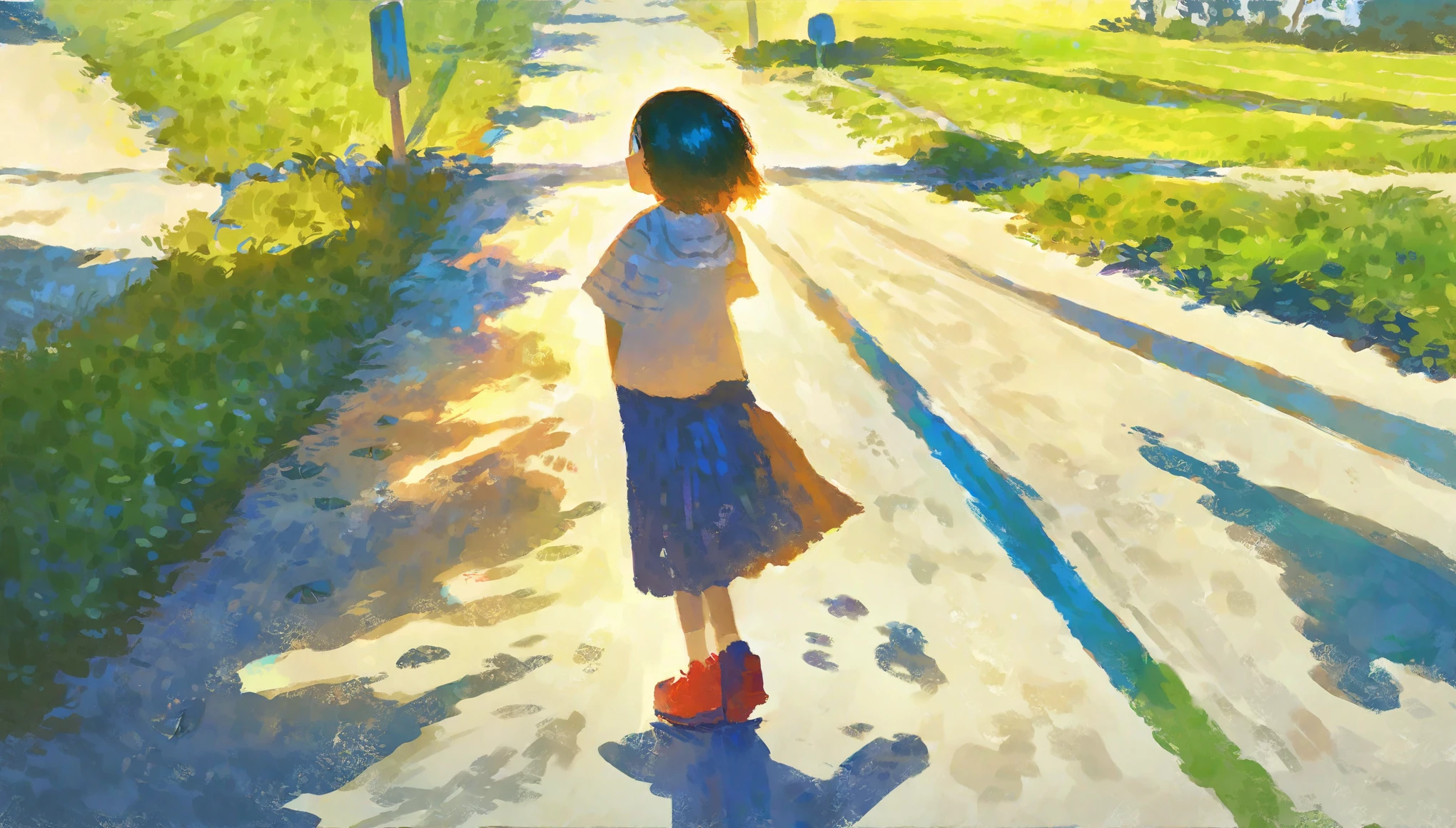 score_9, score_8_up, score_7_up, score_6_up, score_5_up, painting of person walking in a street, dappled light, use of color theory, amazing art, masterpiece, best quality, high detail, style of makoto shinkai, by makoto shinkai, by Makoto Shinkai, trending on art-station, trending on art, 4K resolution, perfect lighting, perfect colors, perfect perspective, balanced composition,High quality, cinematic, dramatic, vibrant colors, dynamic, intricate, detailed, by makoto shinkai,
