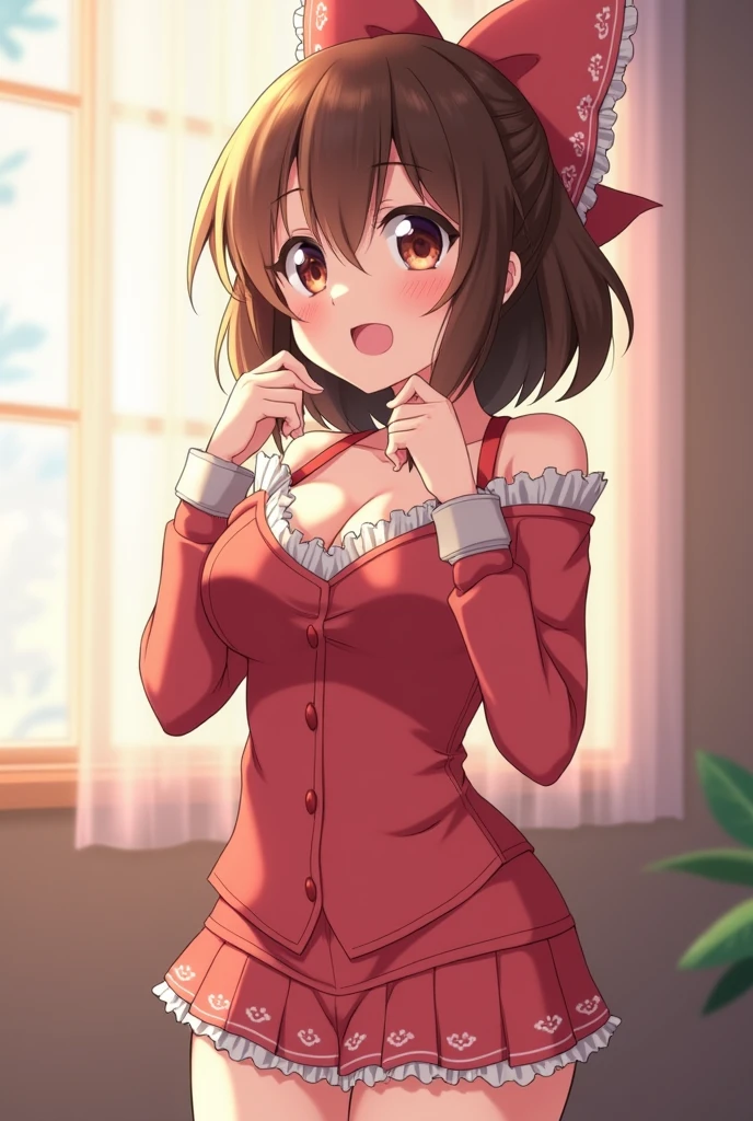 ((Tabletop, highest quality, High resolution, Pixel Perfect, 4K, ))), One beautiful woman, single,、The whole body is visible、 ((Mid-wave hair, bangs, Brown Hair)), ((Brown eyes, Beautiful eyelashes, Realistic eyes)), ((Detailed face, Blushing:1.2)), ((Smooth texture:0.75, Realistic texture:0.65, Realistic:1.1, Anime CG Style)), Medium sized breasts, Dynamic Angle, Perfect body, ((Santa Claus Costume、Red knitted hat、Red and white off-the-shoulder sweater、red and white flared skirt、Black garter stockings、、look up、Pink floral lace panties、You can see all your)), An empty classroom、Sit at a desk、、evening、、(Angle from below)、Very embarrassing panic smile、(Rub your breasts with both hands、Sidetick your butt out、Nipples are visible、On all fours)、