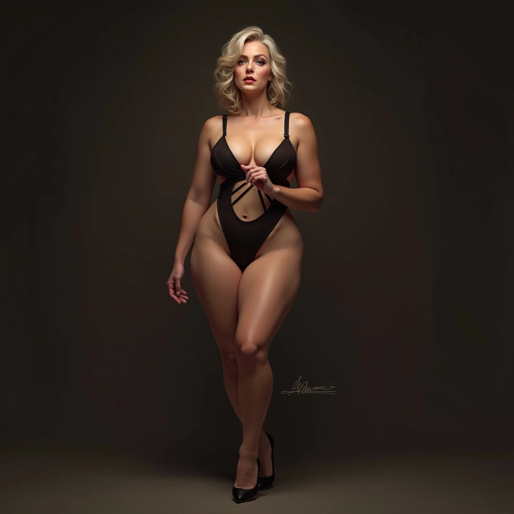 3d big boob sexy thin hourglass figure round ass girl in lingerie blonde hair fair skin red glossy lips