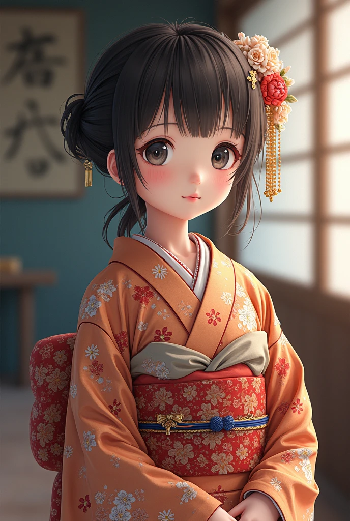 (8K, Best Quality, Masterpiece, Ultra High Definition: 1.2),kimono,Japanese room,hakama,fullbody