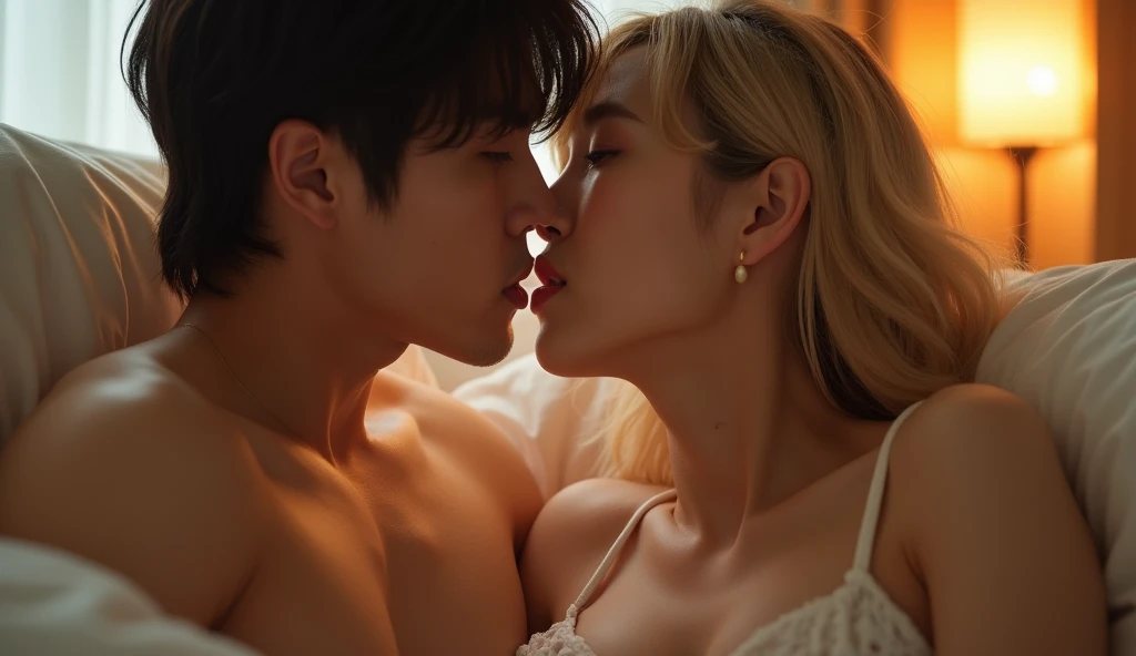 Do the Jon Foo (Jin Kazama) com a Pom Klementieff, the blonde with platinum hair, in a very romantic photo, the two kissing and having breakfast together.
