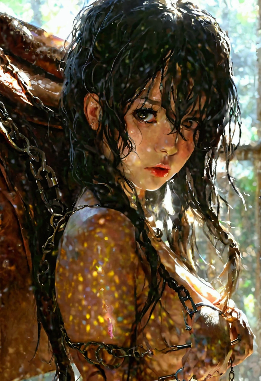 Photorealistic woman, detailed short messy black hair, ((mid shot)), Detailed skin, detailed body, muscular, solo, wearing open Japanese ((Kimono)), huge breasts, thick thighs, wide hips, muscular arms, large bulging veins on body, veins, muscle vein, split abs, thick thighs, blue eyes, Natural Skin Texture, skin detail, shiny skin, shiny glossy skin, WET skin, wet body, glossy skin, oily skin, Mediterranean tan, high contrast, realistic skin, skin pores, intricate detail, high contrast, realistic skin, skin pores, intricate detail, raw photo, mature female, glossy lips, luscious lips, pretty nose, lifelike rendering, immersive atmosphere, chiaroscuro, moody lighting, perfect female body, at an expensive home in ((South of France))