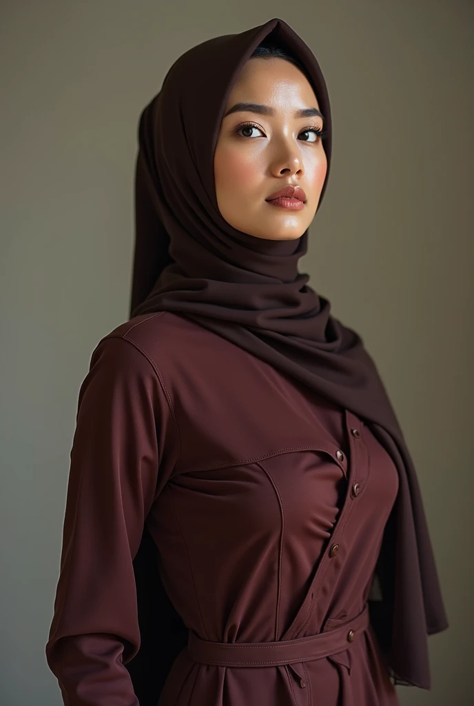 masterpiece, (ultra-high-definition portrait, vignet:1.4), Realistic, extremely detailed, CG unified, 8k, Clean lines, highly detailed, High-definition, raw color photos, Realistic portrait, Cinematic Light, Beautiful detailed, (1hijabgirl, indonesian:1.5), (165cm tall, big breasts with lips like she wants to kiss:1.5), Beautiful big breasts, breasts details, very tight, (Biggorgeous breast, Glance Sideways:1.5), (Glance Sideways, Big Breast:1.4), Close up of a girl in Beautiful clothes with errected nipple, biggorgeous breast, Soft smile, scarf, (Bombastic Side Eyes with curvaceous body:2), pose 4 of 1 6, ???????, No bra, (nipples that are clearly sticking out detail:1.2), Outdoors, high intricate detailed.