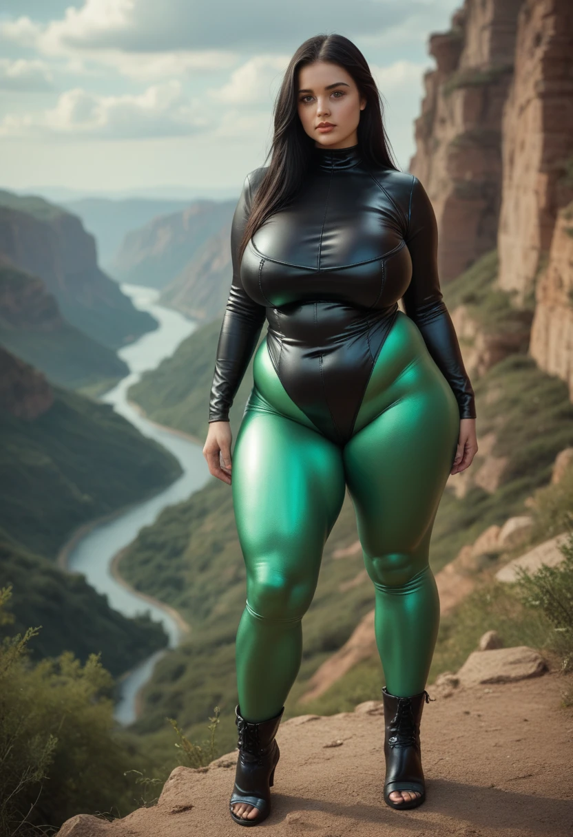 38 years old beautiful European mature woman, manager, wearing green transparent wet clothes, clear transparent clothes, naked big , tigh suit, giant pendants, mature: 26.9, curvy body, proportional mature body, full body, seductive posture, waterfall landscape