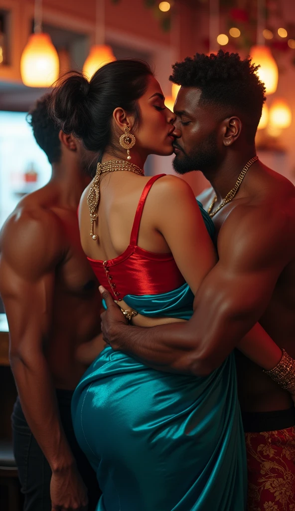 ( ass: 1. (full body shot), (((Posh indian aunty is kneeling near a big muscular black guy who is standing tall, he is naked))). ands are wrapped around his legs, (((she is licking the man's ass, she is beng down towards his ass crack))).(((siview))). (The man is facing away from her). (Detailed face)