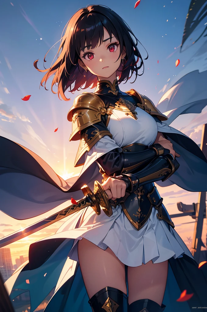 
Black Hair,1 Boy,Very detailed, high quality,masterpiece, 最high quality, Rental,Intricate details, Extreme Detail, 4K,Confused,Detail view,High resolution, Anime screenshots, Fantasy, knight,Paladin,Gorgeous detailed armor dress, Gauntlet, Capelet, Shin guards,breastplate,, cuff, Full Armor, jewelry, on the other hand, Sunrise posture, (With sword:1.3), Carrying a weapon, Divine Aura,Holy long shining sword,Particles of light, Dark red eyes, Translucent hair, bangs, Short Hair, Shaggy Hair,,Alone, thin,I parted my lips, tsurime, Long eyelashes, Compensate,Eyeshadow, strict, Petals fluttering in the air, Zoom out,Wide Shot, Written boundary depth ,Moving lines, Outdoor,city,forest, looking at something else