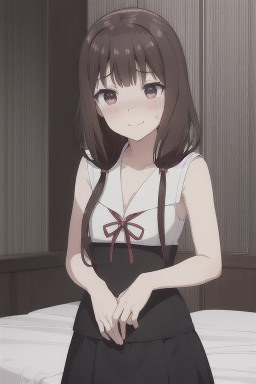 (masterpiece, Highest quality:1.2)、indoor、alone、woman、20th Generation、Married Woman、Embarrassed look、Romantic atmosphere、Bathrobes、night、Lights out、Dark Room、Brown Wallpaper、Bedroom、On the bed、blush、Wet Hair