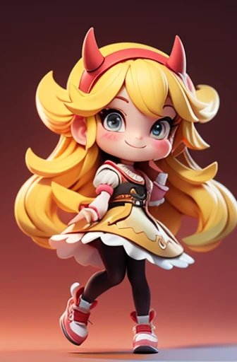 A girl with impressive blonde hair、fox tail、hair ornaments、black pantyhose、No sleeve、smile、Cute shoes with accessories、horn hair band、dynamic pose