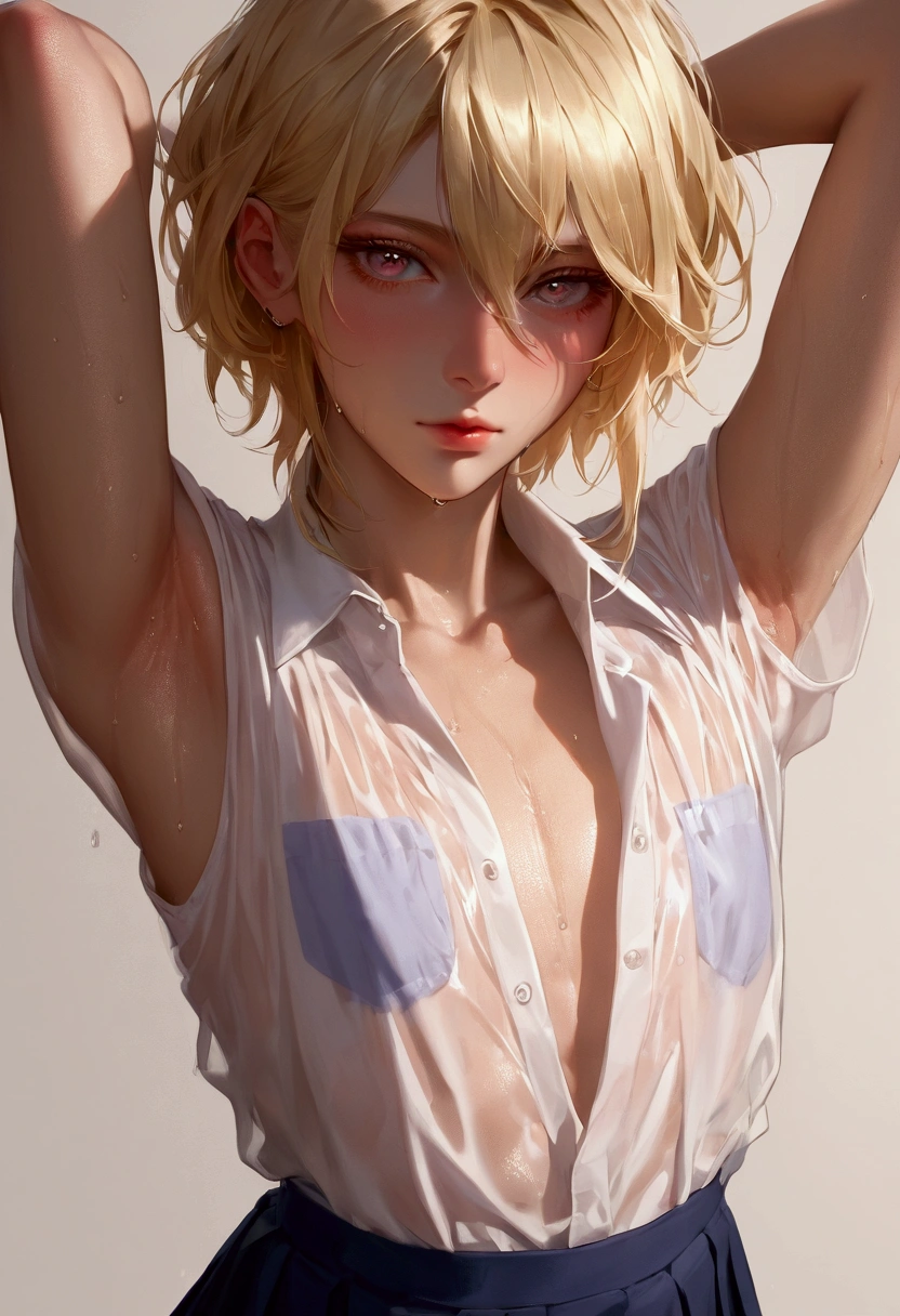 nsfw,(Petite),(boy),penis,blonde low twintails,lips,There is a gap in the chest area of the hoodie,Sweat,White Breath,slouch,Viewers from the front