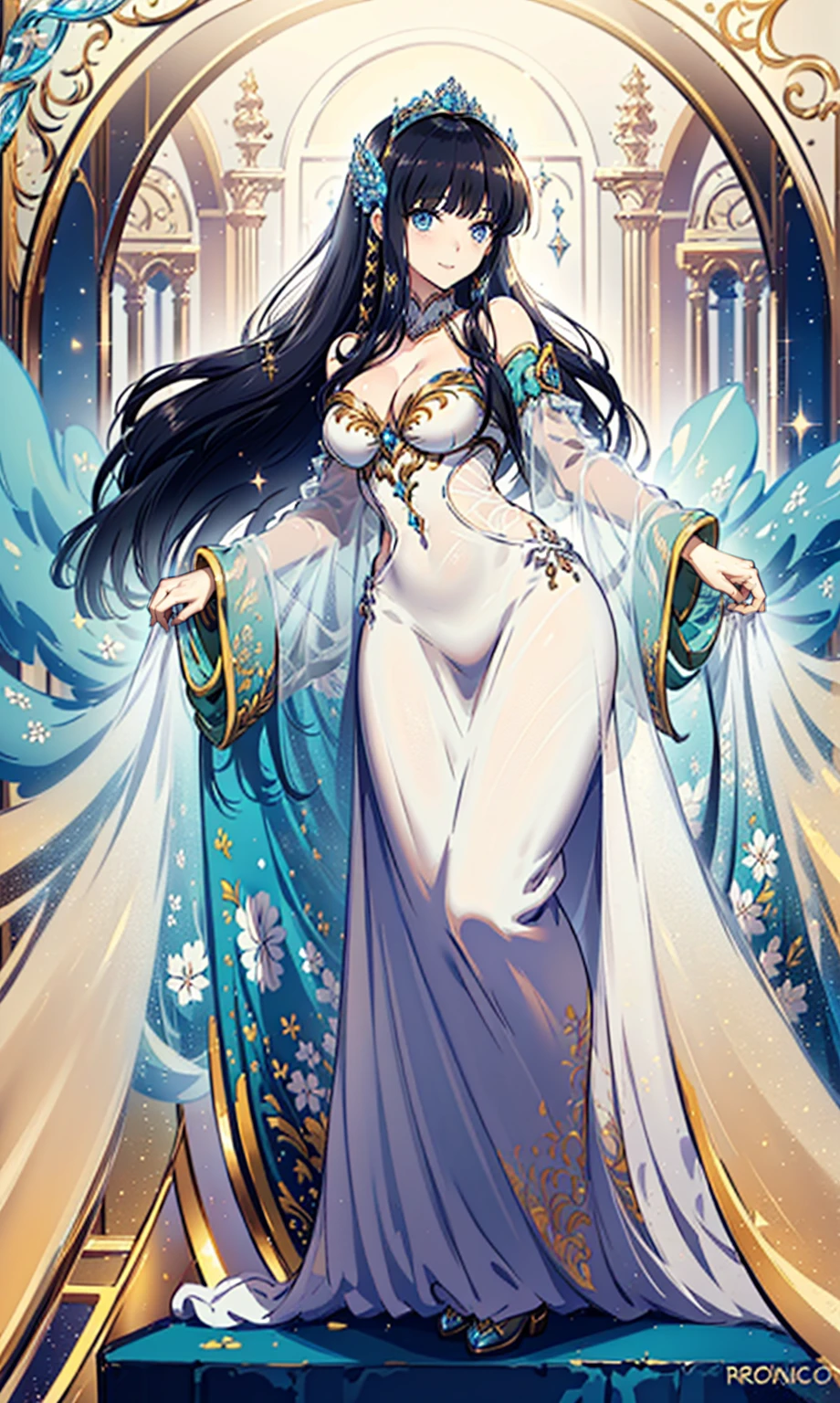 ((masterpiece, best quality)), Delicate face,Mermaid,whole body,Standing picture,Large Breasts,Gradient long wavy hair,Perfect body proportions,beautiful eyes,Extremely beautiful,transparent, Pure white background,egret,Water Ripples,pearl,veil,Sexy Lingerie,Lace