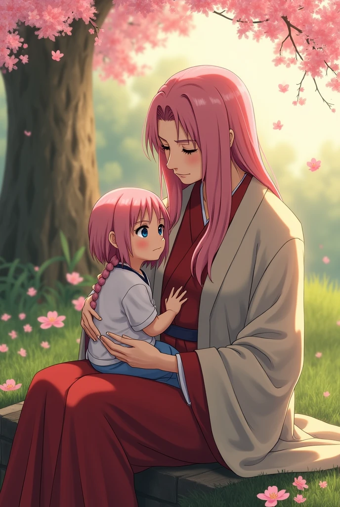 0.9)melhor qualidade, obra-prima, alta resolução, [Haruno Sakura:1.2] Holding a baby, [rosto perfeito:1.2]. (Prompt B:0.8)family portrait, carinhoso, ternura, amoroso, caloroso.
