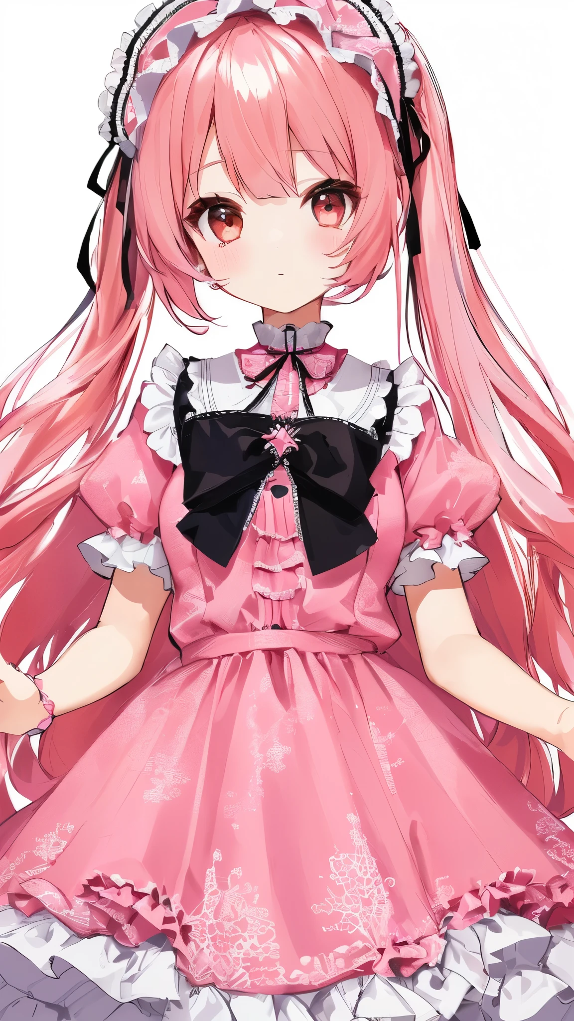 Super delicate cute girl wearing a ta dress with pink hair. 8K ultra-high image quality, delicate texture, pure white background.