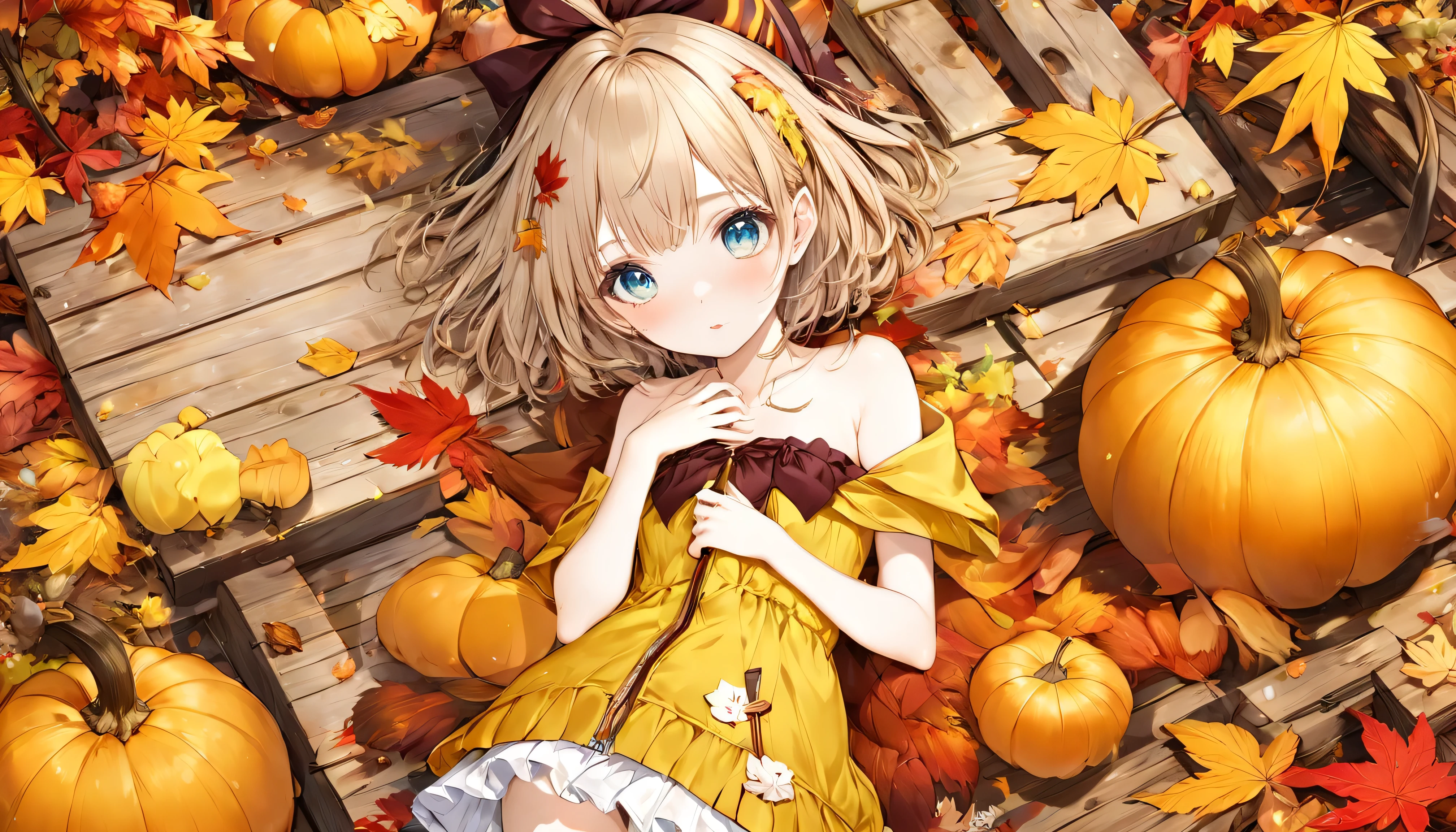 masutepiece, Best Quality, Illustration, Ultra-detailed, finely detail, hight resolution, 8K Wallpaper, Perfect dynamic composition, Beautiful detailed eyes, Women's Fashion Autumn,Medium Hair,Small breasts natural color lip,,Harajuku、20 years girl、Cute、Sexy shot looking at camera、autumnal、Wood Bright、Transparency、Sadness face、