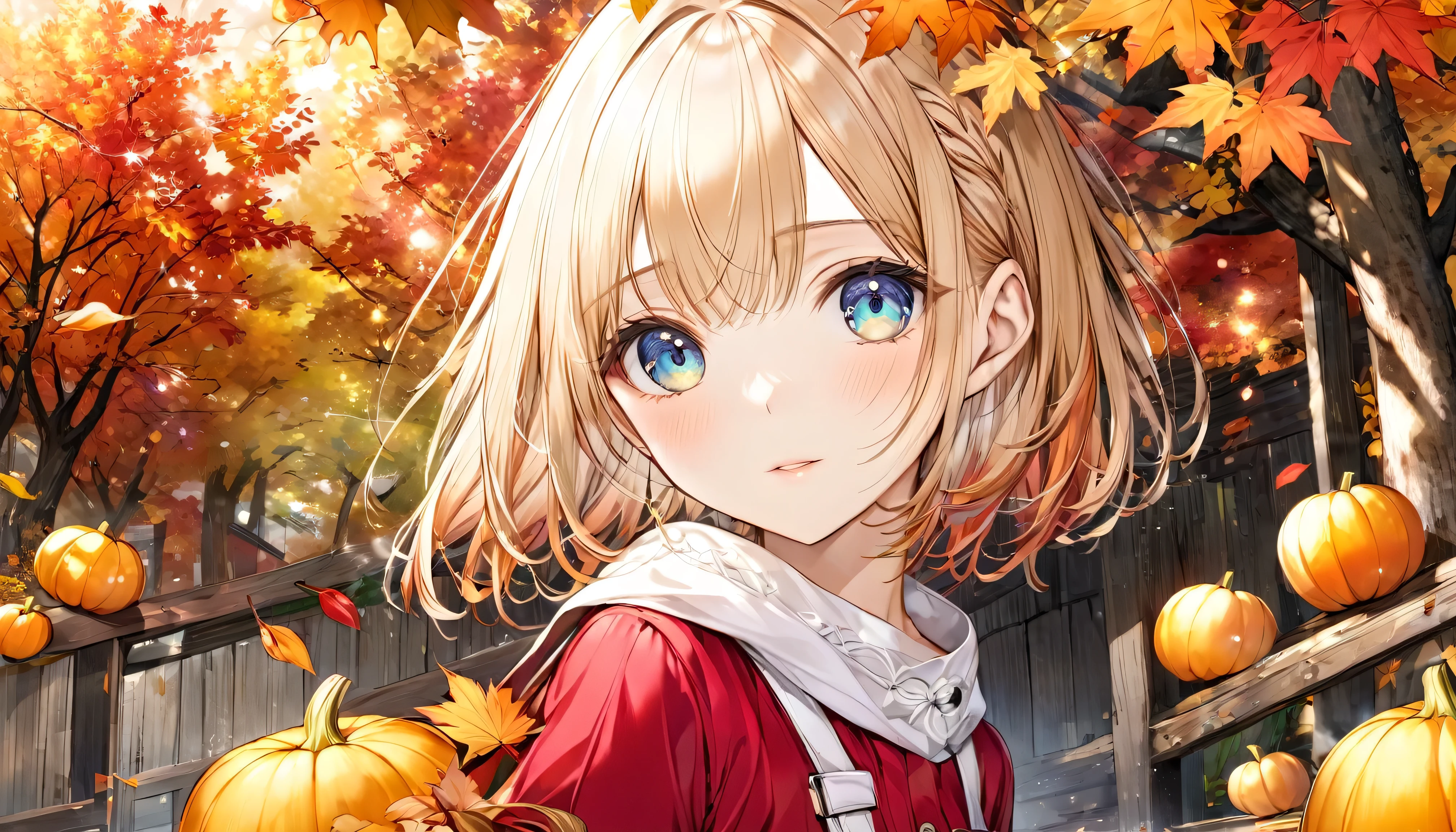 masutepiece, Best Quality, Illustration, Ultra-detailed, finely detail, hight resolution, 8K Wallpaper, Perfect dynamic composition, Beautiful detailed eyes, Women's Fashion Autumn,Medium Hair,Small breasts natural color lip,,Harajuku、20 years girl、Cute、Sexy shot looking at camera、autumnal、Wood Bright、Transparency、Sadness face、