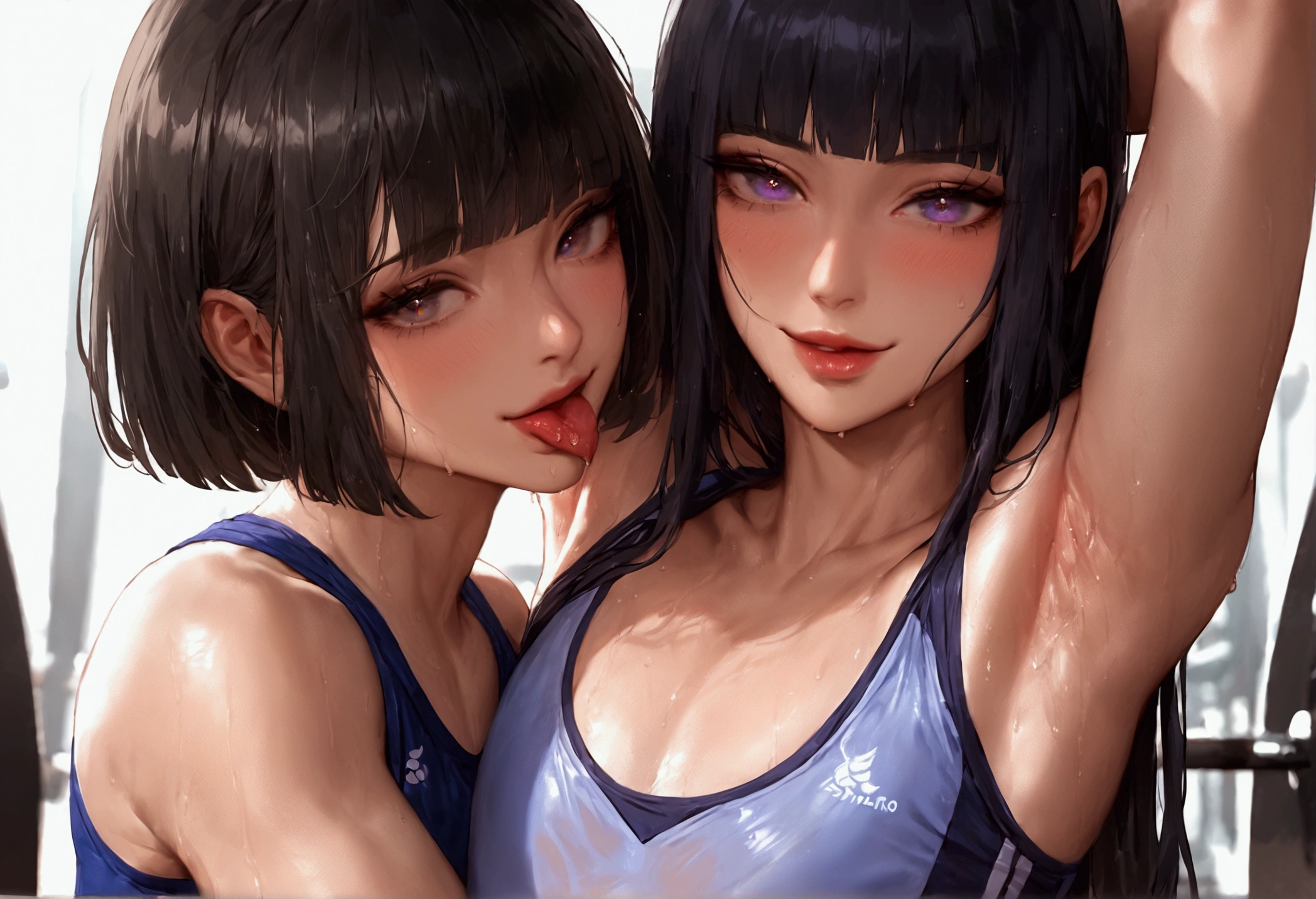 score_9, score_8_up, score_7_up, Portrait of a very beautiful boy,((Two people)),Armpits Worship,Cling to the armpits,Bury your face in your armpit,Licking armpits,Sniffing armpits,Sports uniforms,Sports Bra,,Black Hair,long,Hime cut,anime,Fitness Gym,Unreal beauty,Captivating eyes,Sweating,Sweaty armpits,Thin chest, femboy, trap,Beautiful Shadows,Best Quality, (Subtle details), (Intricate details), Cinematic Light,Ray Tracing,Beautiful Face,Perfect Face,Upper body close-up,Wet, see-through clothes,Evil Laugh