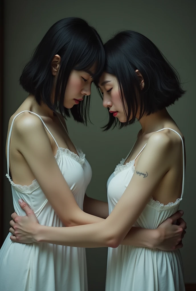(masterpiece), (highest quality), POV, woman fucked by multiple men, 1 woman, 2 men, beautiful Japanese girl, full body, realistic texture, (15 year old idol Kanna Hashimoto), very Cute, sweaty, guys appreciate it, spread my legs, confused, I'll do anything, slim and beautiful body, small breasts, small ass, topless, pubic hair, blowjob, bob cut, armpit hair, semen sticky, drooling Dick smeared, semen-stained body, dirty room with rolled up tissues, crotch focus, fucked from behind like a bitchれる