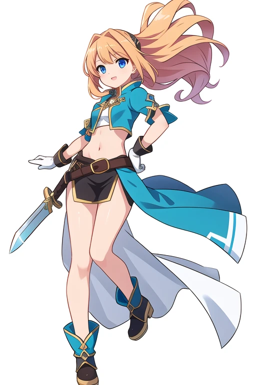 solo female, midriff, ((( white background))), character focus, fantasy clothes, standing, grove cuff, gloves, character design, full body, knife,
