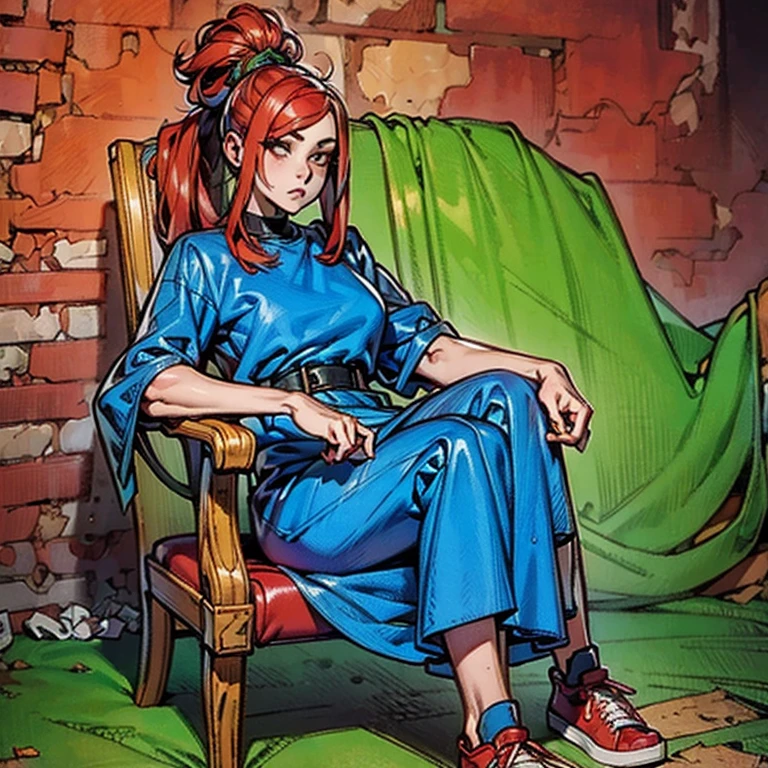 arafed woman in a blue dress and red converses sitting on a brick wall, alice in wonderland cyberpunk, like alice in wonderland, alice in wonderland style, alice goes down the rabbit hole, portrait of alice in wonderland, in wonderland, giant alice in wonderland, alice in wonderland theme, alice in wonderland syndrome, michael cheval (unreal engine, alice in wonderland
