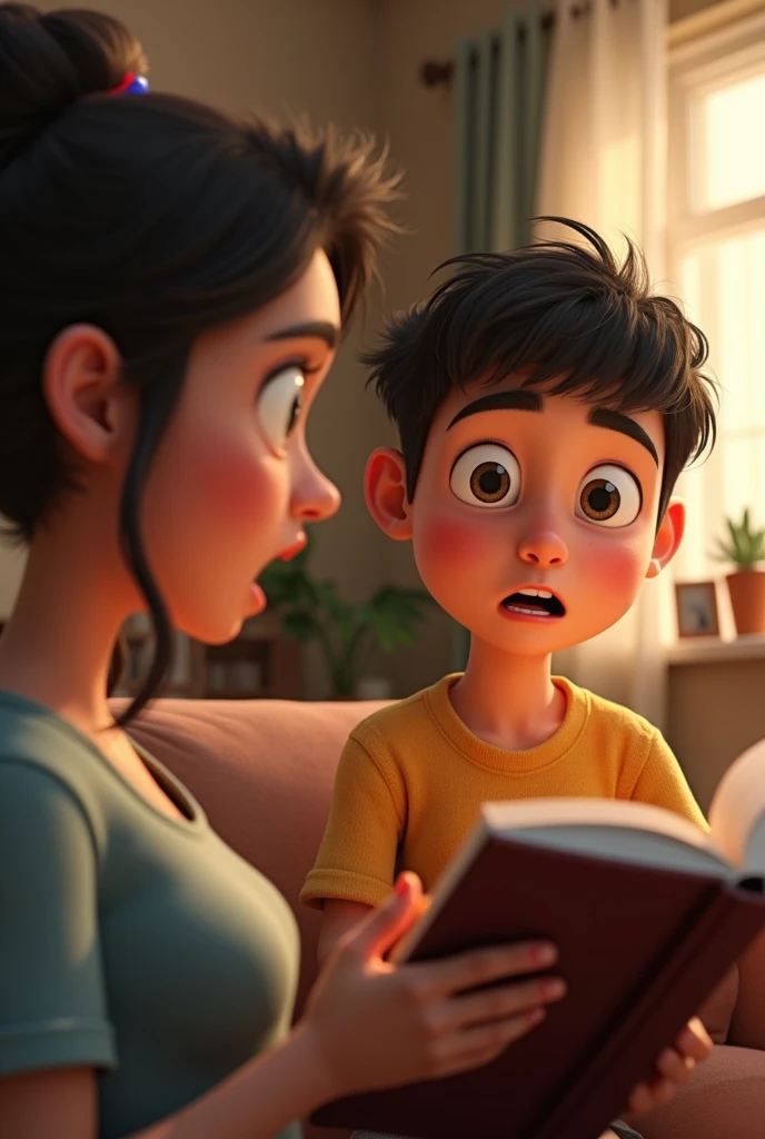 Argentinian mother reading a children's book to her 5 year old son