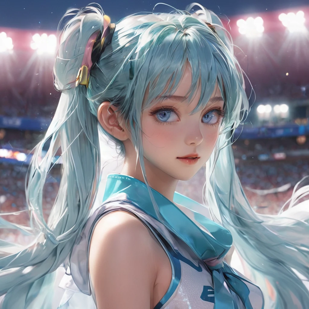 A Real sexy Young asian student cheerleader, with blue hair, high quality, photorealistic
