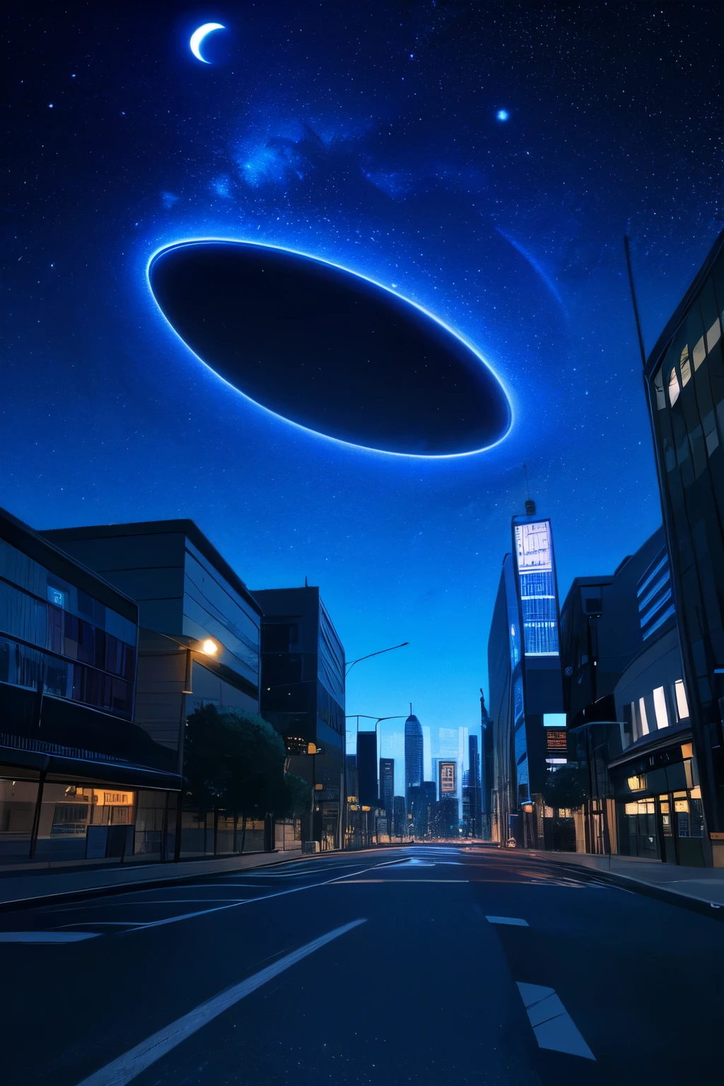 There is no one,night sky,futuristic city giant, City streets
