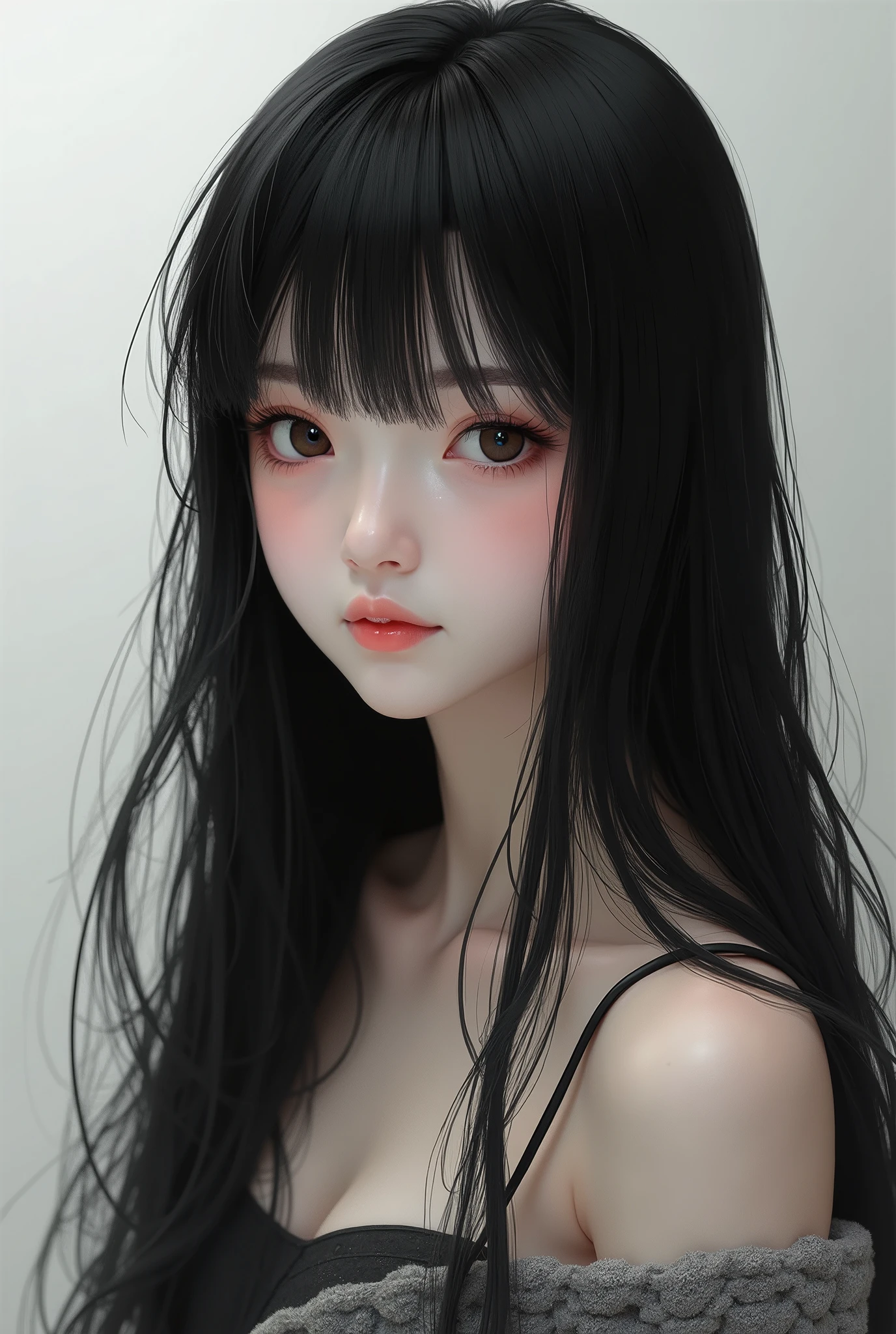 There is a woman with long black hair and a black dress - SeaArt AI