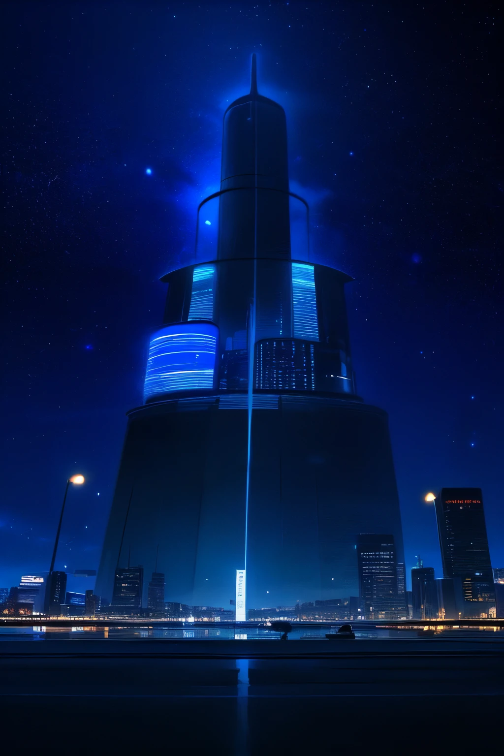 There is no one,night sky,futuristic city giant, City streets