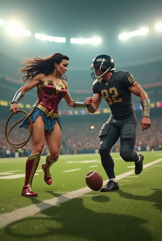 Football player cradle carrying and kissing naked girl. Football player carrying girl.