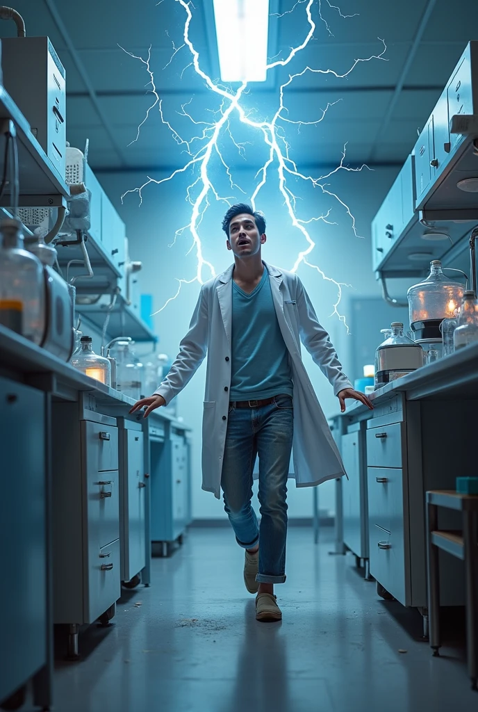 A 21 man on a lab and got struck by lightning on the ground - SeaArt AI