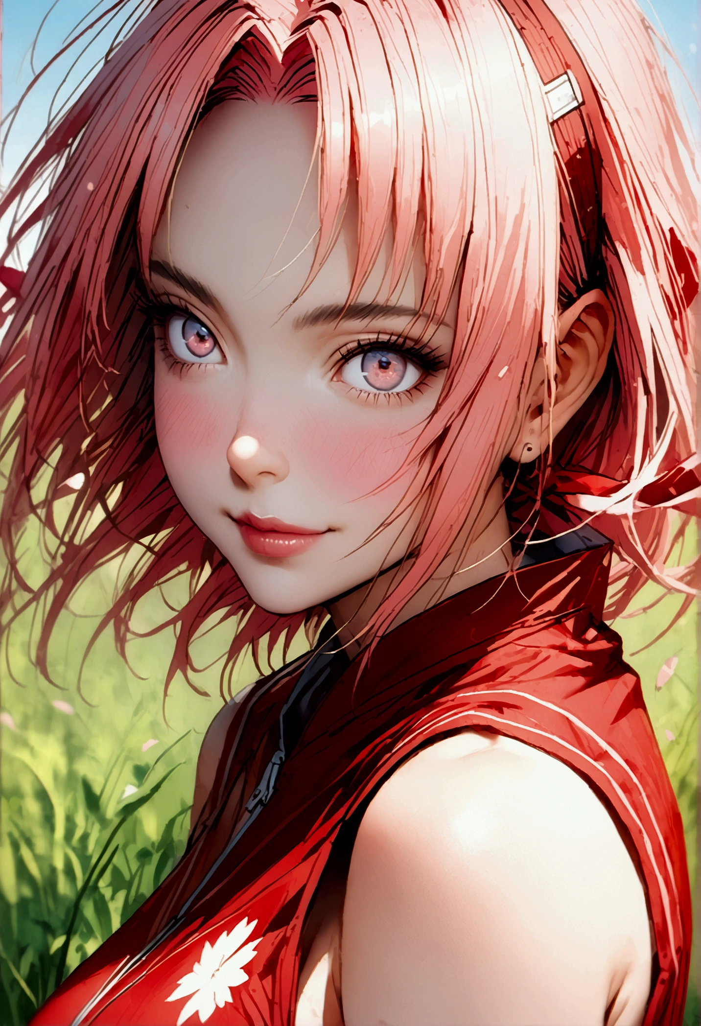 (((((Sakura Haruno)))))、(Pink Hair)、(Short Hair)、((Big big breasts)),((Show me your crotch))、(smile)、((blue sky))、((Grassland Stadium))、{{{Let me me me me me&#39;Let me me me me&#39;Let me me me&#39;Let me me&#39;Let me&#39;Let&#39;s take a closer look}}}、{{{masterpiece}}}, {{{Best Quality}}}, {{ultra-detailed}}, {{shape}}, {{{Very delicate and beautiful}}},{{extremely detailed CG}}、{{unity 8k portrait}}、{{Fabric Shading}}、{{super detailed skin}}、{{Perfect Anatomy}}、{{detailed}}、{{Dynamic Lighting}}、{{{beautiful detailed eyes}}}、{{{beautiful detailed Face}}}、{{{Realistic, RAW Photos}}}、(Perfect Face)、(非常にdetailedな顔)、(Perfect Eyes)、(Highlights)、(Perfect Legs)、(Perfect breasts)、(Perfect pose)、(Perfect body)、