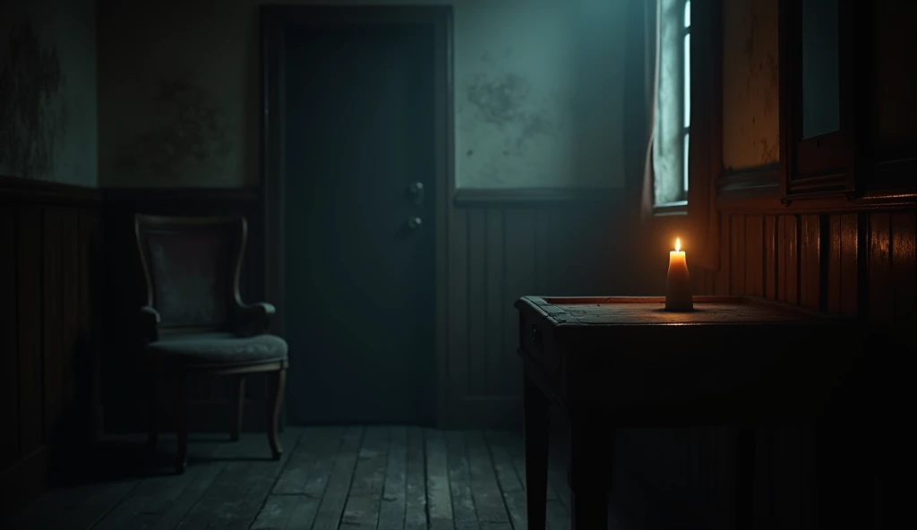 Candle in creepy cozy room
